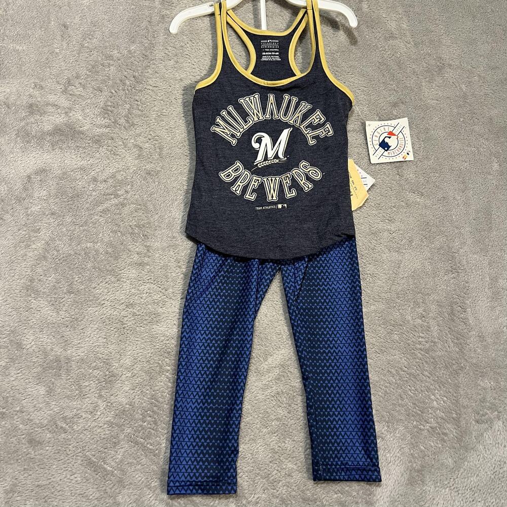 Milwaukee Brewers Tank Top Leggings Set Kids XS 4-5 Blue MLB Baseball Racerback